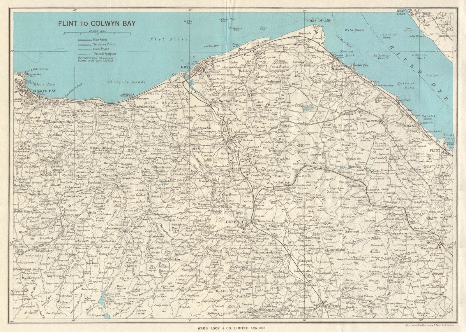 NORTH EAST WALES. Flint Rhyl Colwyn Bay Denbigh River Dee. WARD LOCK 1961 map